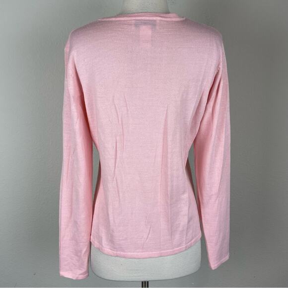 Bob Mackie Pink Floral Embroidered Beaded Button Long Sleeve Wool Blend Cardigan - Picture 6 of 8